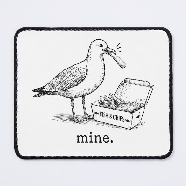 Item preview, Funny Seagull Mine Fish and Chips Illustration | British Humor Art Print designed and sold by TheSlowShore.