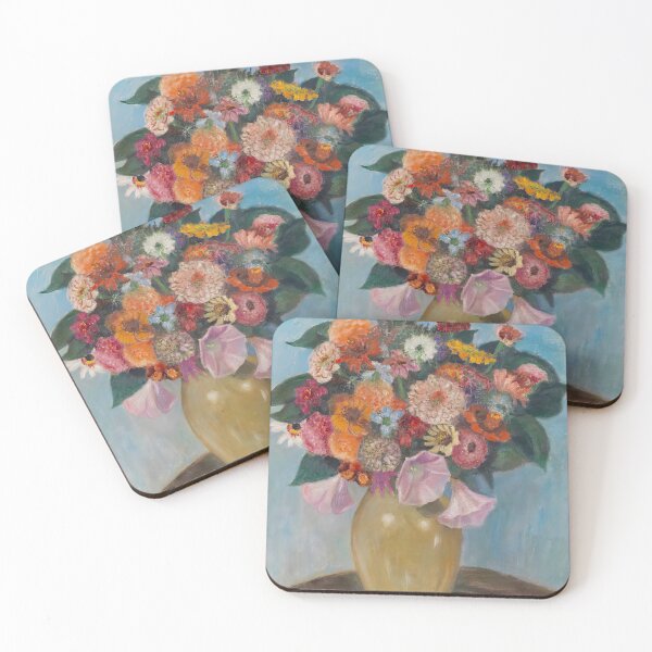 Item preview, Colorful Vintage Flowers, Zinnias Wall Art designed and sold by IconicArchive.