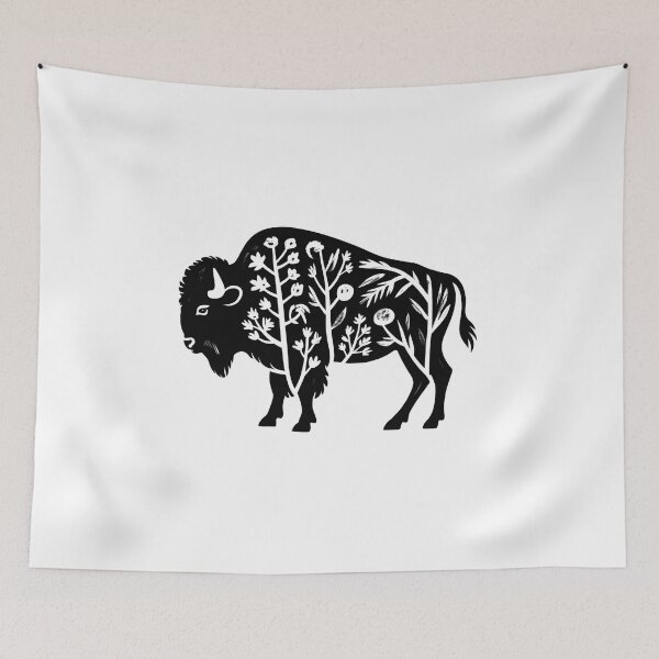 Item preview, Floral Bison Silhouette – Botanical Buffalo Nature Illustration designed and sold by ArcticFoxStudio.