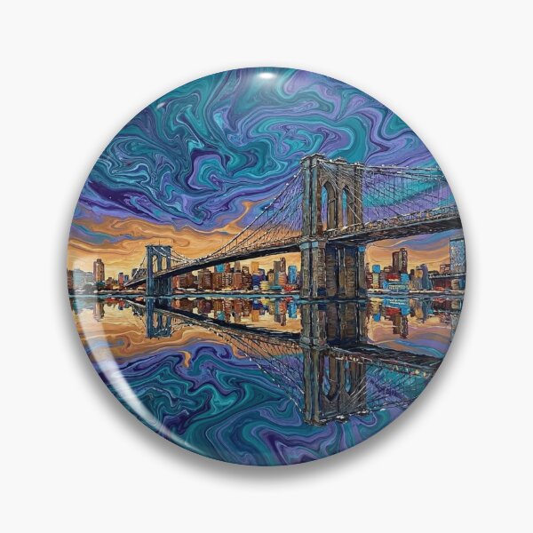 Item preview, Brooklyn Bridge Psychedelic Acrylic Pour Art designed and sold by GymTanLaundry.