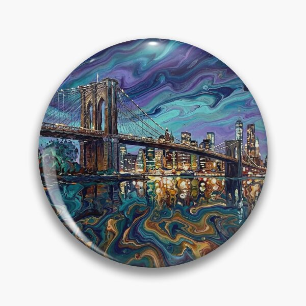 Item preview, Brooklyn Bridge Psychedelic Acrylic Pour Art designed and sold by GymTanLaundry.