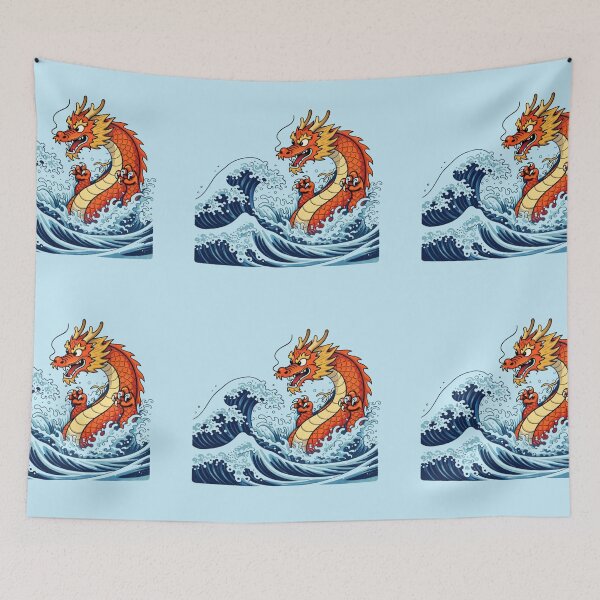 Item preview, Japanese Dragon Wave Cartoon Style Ocean Art designed and sold by VibeFactoryOfc.