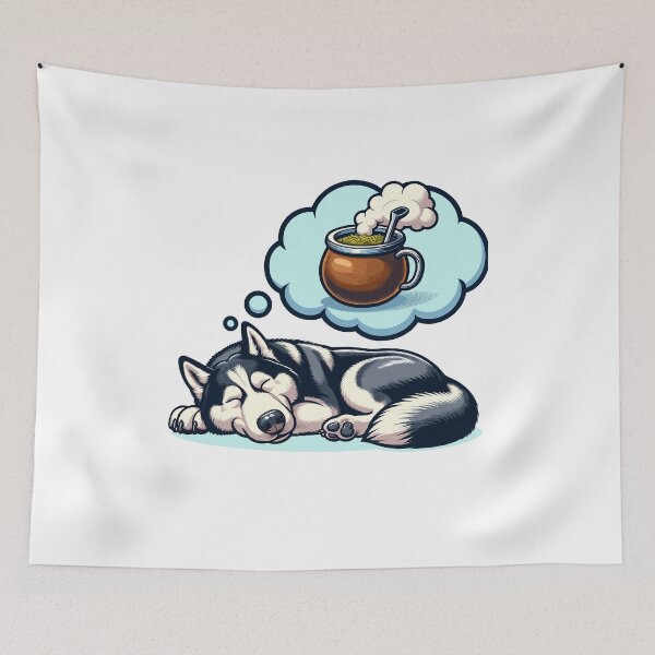 Item preview, Sleeping Siberian Husky Dreaming of Yerba Mate Cute Dog Design designed and sold by CyfroweMysli.