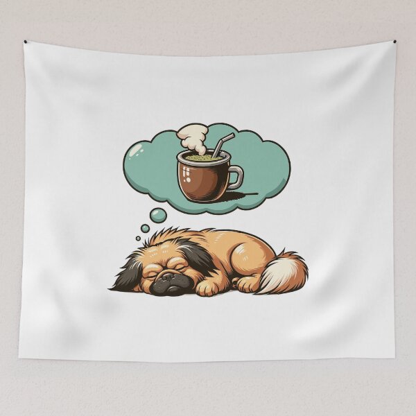 Item preview, Sleeping Pekingese Dreaming of Yerba Mate Cute Dog Gift Design designed and sold by CyfroweMysli.