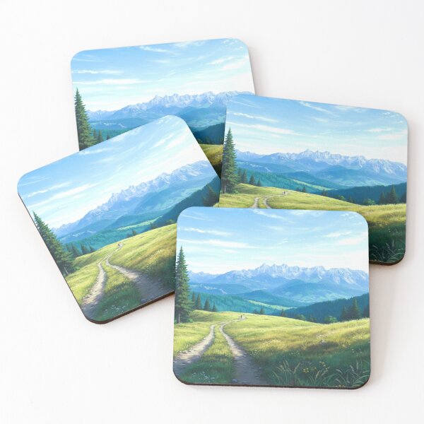 Artikelvorschau, Dreamy Anime Landscape Wallpaper – Soft Mountain Nature entworfen und verkauft von peacefulframes.art.