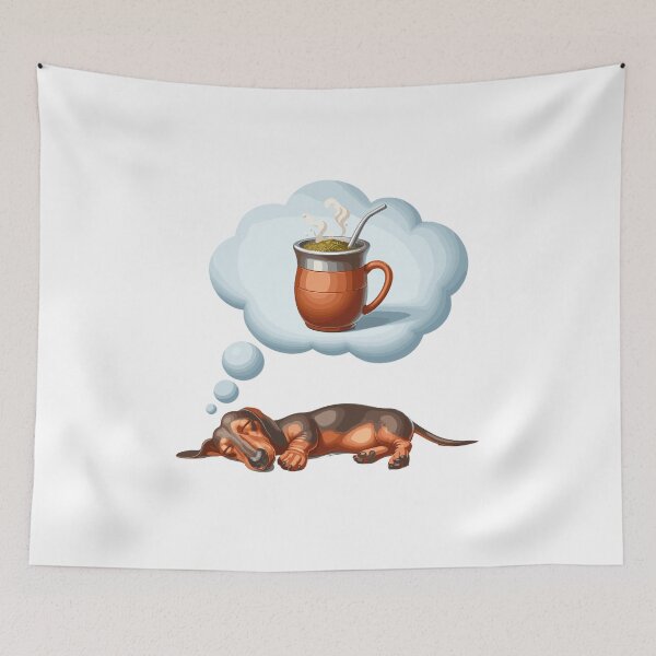 Item preview, Sleeping Dachshund Dreaming of Yerba Mate Cute Dog Design designed and sold by CyfroweMysli.