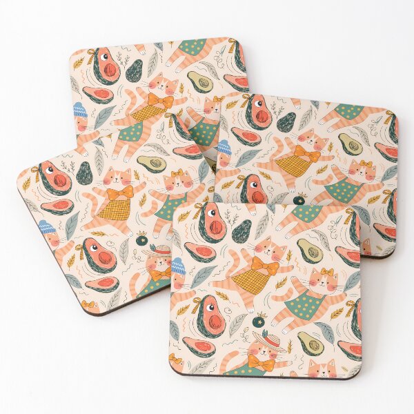 Item preview, Seamless pattern of cheerful ginger cats and kawaii avocados designed and sold by aminz4.