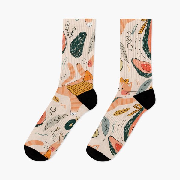 Item preview, Seamless pattern of cheerful ginger cats and kawaii avocados designed and sold by aminz4.