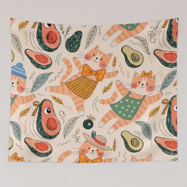 Item preview, Seamless pattern of cheerful ginger cats and kawaii avocados designed and sold by aminz4.