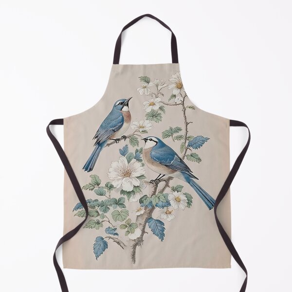 Item preview, Two Blue and White Kingbirds on a Branch Vintage Botanical Watercolor designed and sold by LanaGustavsson.