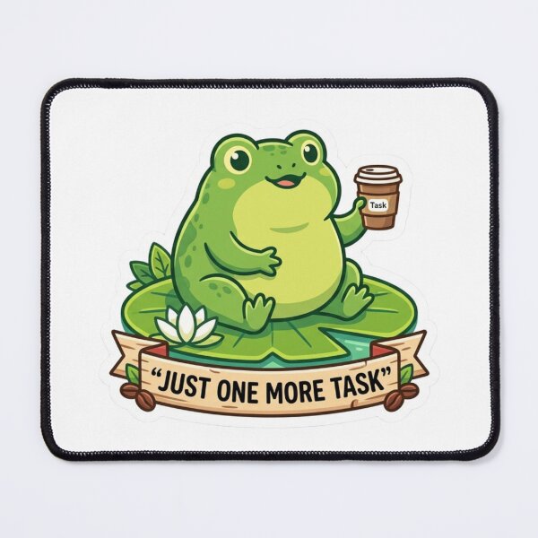 Item preview, Just One More Task Frog Sticker | Cute Frog Productivity Meme designed and sold by carolscoons.