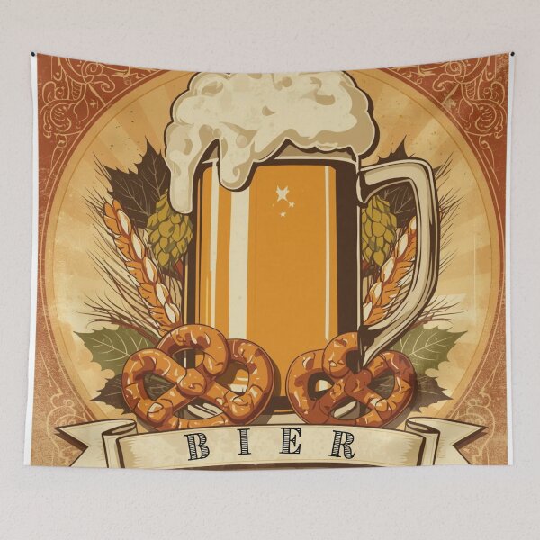 Artikelvorschau, Vintage-Bierplakat – Bierkrug mit Brezeln und Hopfen entworfen und verkauft von VintageTips.