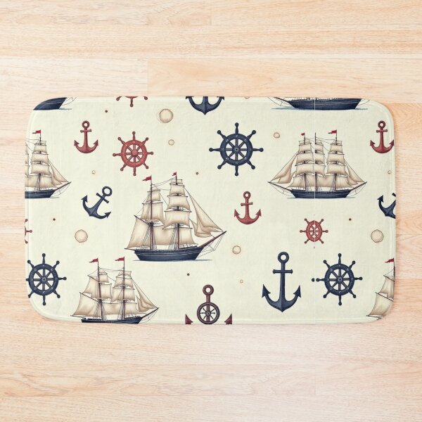 Item preview, Nautical Seamless Pattern – Vintage Ships and Anchors Shower Curtain & Home Decor designed and sold by TS68.