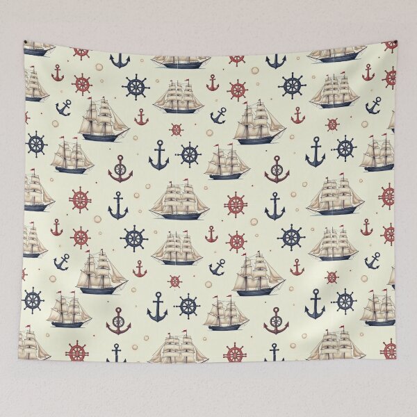 Item preview, Nautical Seamless Pattern – Vintage Ships and Anchors Shower Curtain & Home Decor designed and sold by TS68.