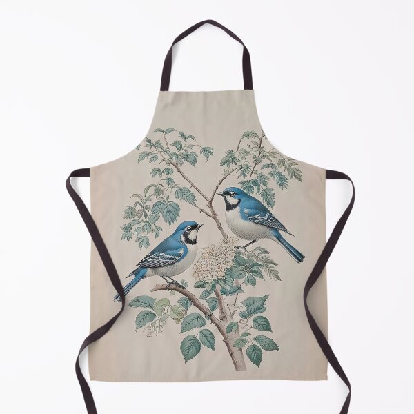 Item preview, Cottagecore Blue and White Kingbirds on a Branch Vintage Botanical Watercolor designed and sold by LanaGustavsson.