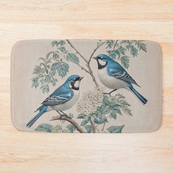 Item preview, Cottagecore Blue and White Kingbirds on a Branch Vintage Botanical Watercolor designed and sold by LanaGustavsson.