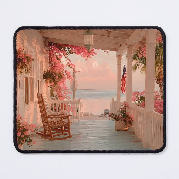 Item preview, Key West Sunset Porch with Ocean View, Tropical Coastal Scene with Rocking Chair designed and sold by daila70.