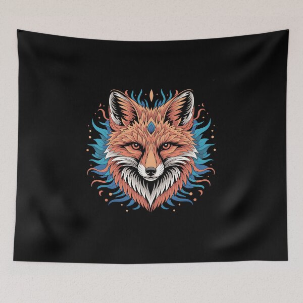Artikelvorschau, Farbenfrohe Fuchskopf-Illustration – Boho-Tribal-Fantasy-Tierkunst entworfen und verkauft von ArcticFoxStudio.