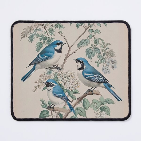 Item preview, Three cottagecore titmouse vintage botanical illustration designed and sold by LanaGustavsson.