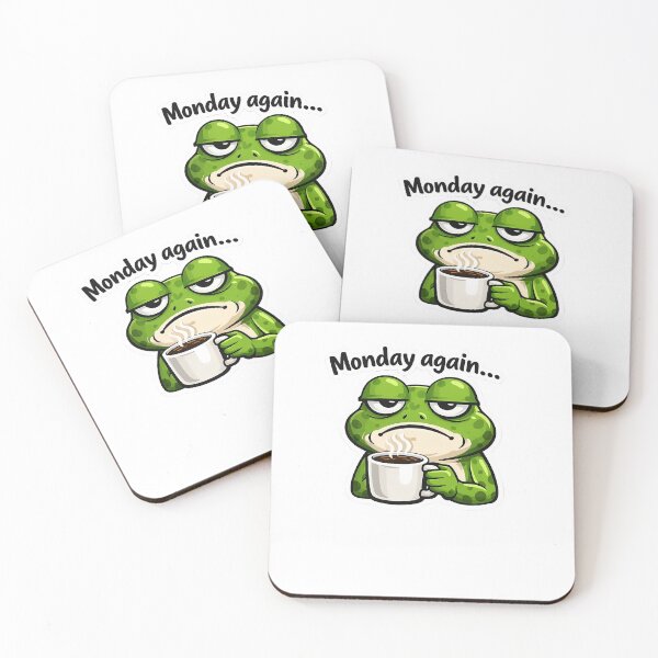 Item preview, Monday Again Tired Frog Coffee Sticker designed and sold by Barkybond.