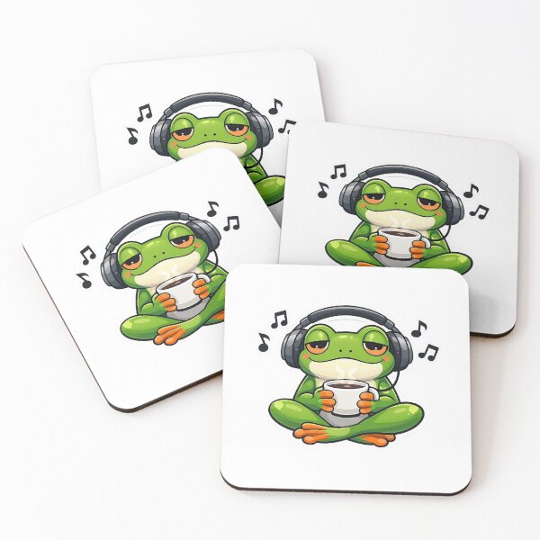 Item preview, Chill Frog With Headphones and Coffee Sticker designed and sold by Barkybond.