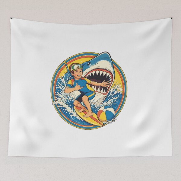 Item preview, Stay Positive Ride the Wave Retro Surf Shark designed and sold by Timegraf.