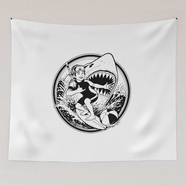 Item preview, Stay Positive Ride the Wave Retro Surf Shark designed and sold by Timegraf.