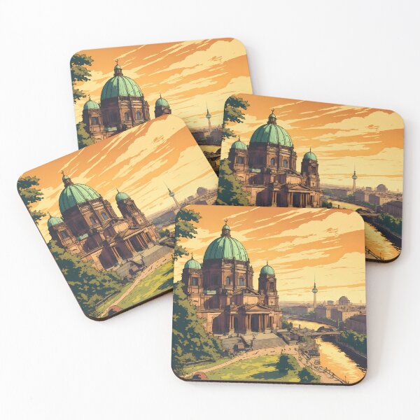 Item preview, Berlin Cathedral Golden Hour – Retro Anime Landscape Travel Poster Berlin Germany designed and sold by JacksoonLester.