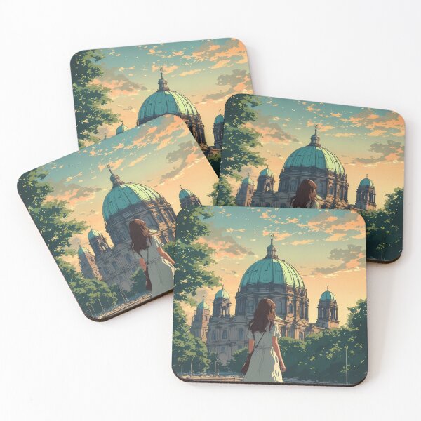 Item preview, Anime Girl Dreaming at Berlin Cathedral – Retro Anime Travel Illustration Berlin designed and sold by JacksoonLester.