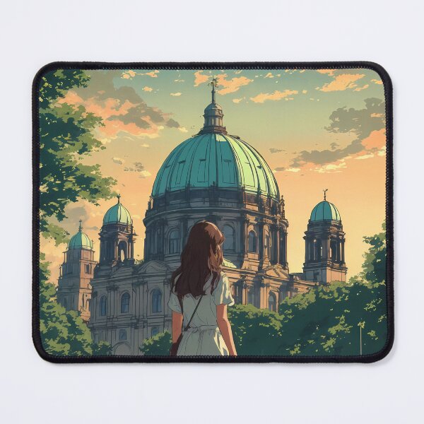 Item preview, Anime Girl Dreaming at Berlin Cathedral – Retro Anime Travel Illustration Berlin designed and sold by JacksoonLester.