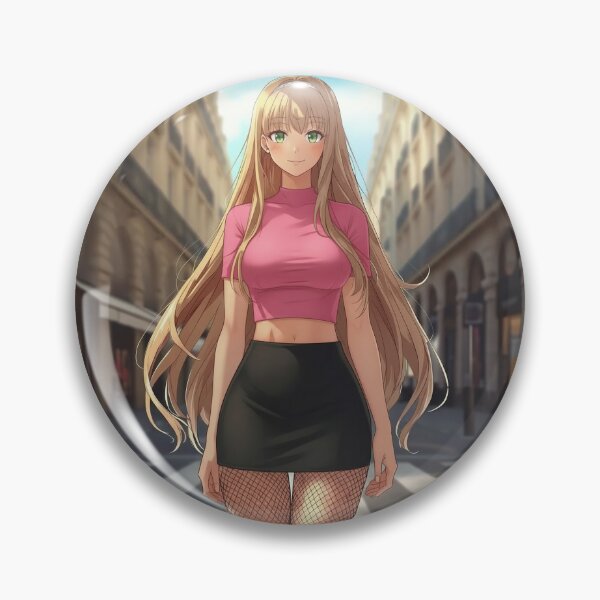 Item preview, Aesthetic Blonde Waifu - Pink Crop Top & Black Mini Skirt designed and sold by Kyra-motion.