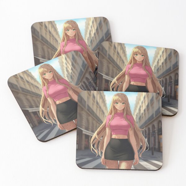 Item preview, Aesthetic Blonde Waifu - Pink Crop Top & Black Mini Skirt designed and sold by Kyra-motion.