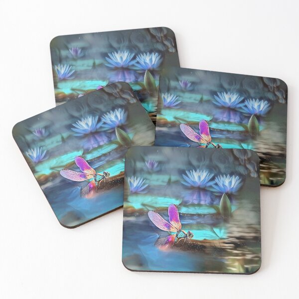 Item preview, Dreamy Dragonfly Water Lily Fantasy Art designed and sold by ArtbyValks.