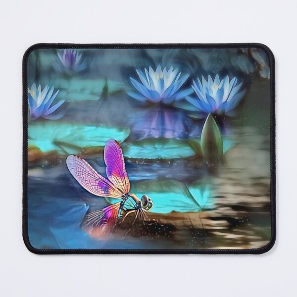 Item preview, Dreamy Dragonfly Water Lily Fantasy Art designed and sold by ArtbyValks.