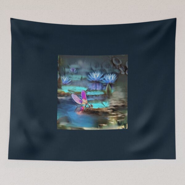 Item preview, Dreamy Dragonfly Water Lily Fantasy Art designed and sold by ArtbyValks.