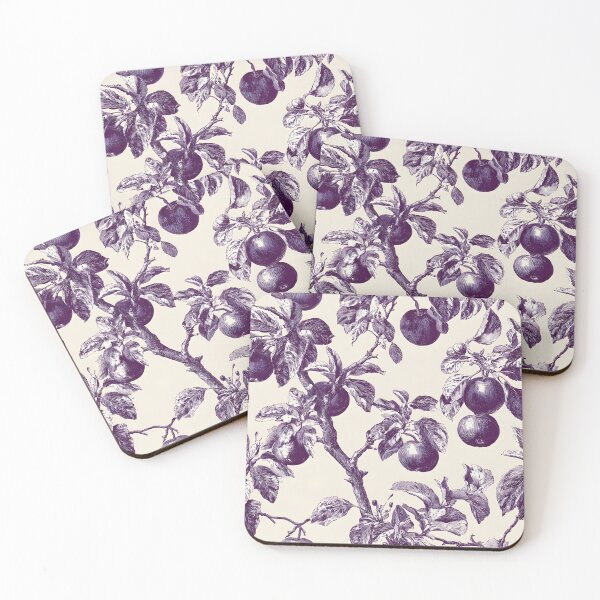 Item preview, Apples, leaves and branches French toile in deep,purple on off-white designed and sold by SophieClimaArt.