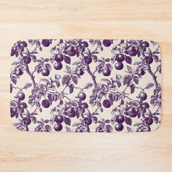 Item preview, Apples, leaves and branches French toile in deep,purple on off-white designed and sold by SophieClimaArt.