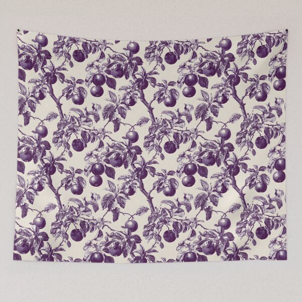 Item preview, Apples, leaves and branches French toile in deep,purple on off-white designed and sold by SophieClimaArt.