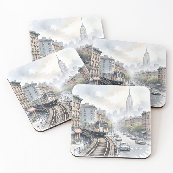 Item preview, New york city elevated train passing apartment buildings designed and sold by Alexzel.