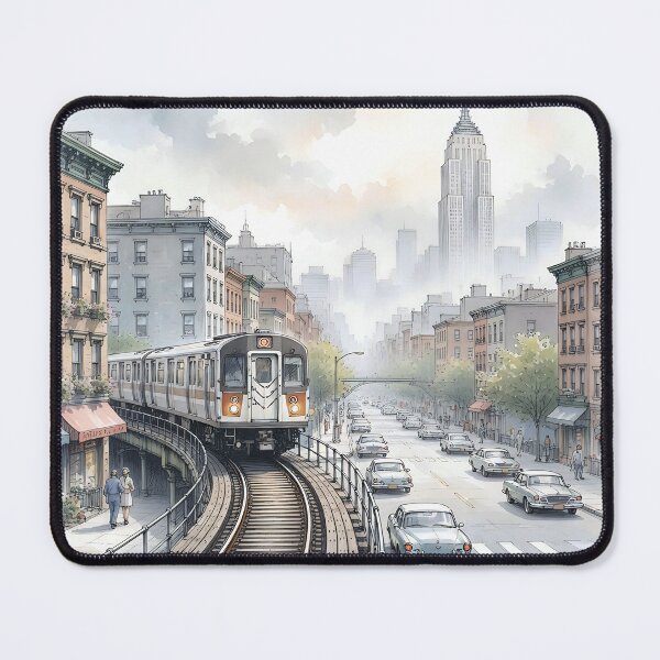Item preview, New york city elevated train passing apartment buildings designed and sold by Alexzel.