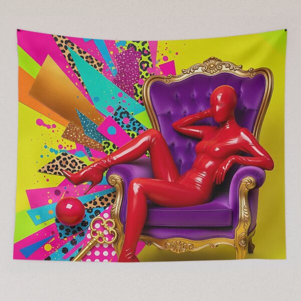 Item preview, Red figure sitting on purple armchair with pop art designed and sold by Alexzel.
