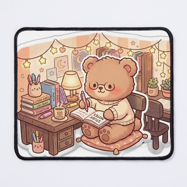 Item preview, Kawaii Lofi Bear - Cozy Study Sticker designed and sold by Glitchfab.