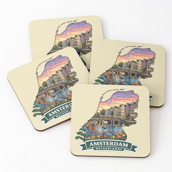 Item preview, Amsterdam, Netherlands - Canal Houses, Bridge and Bicycle Scene designed and sold by Myra365Art.