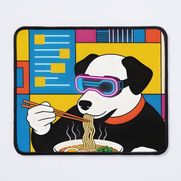 Item preview, Cyberpunk Dog Eating Ramen - Futuristic Neon Aesthetic & Anime Style designed and sold by Roland Art Store.