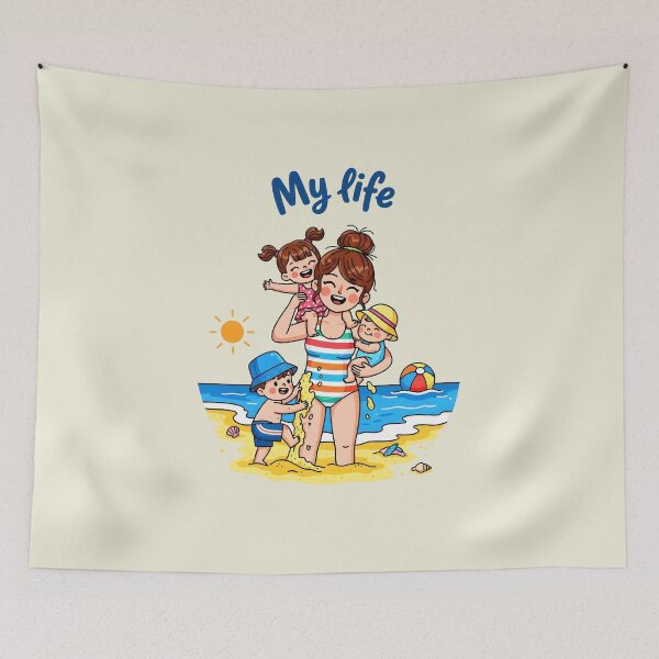 Item preview, My Life – Happy Mom with Kids Beach Love Design designed and sold by Sea Gem.
