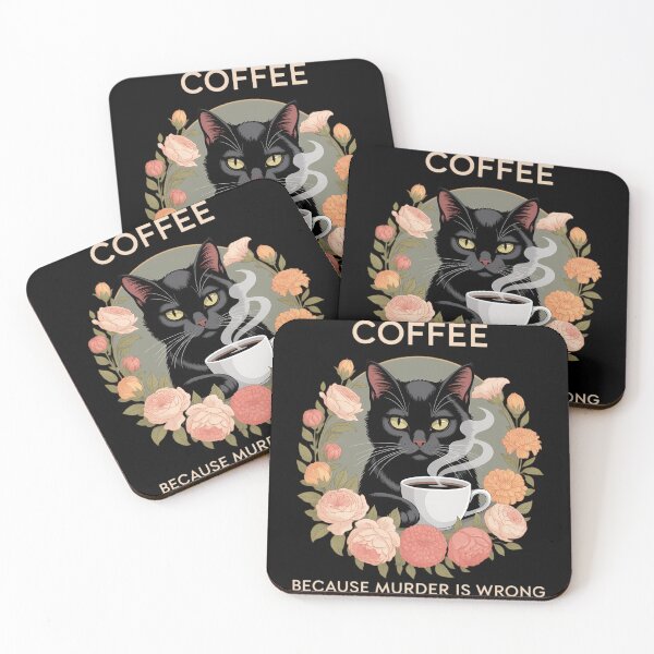 Item preview, Coffee Because Murder is Wrong Sarcastic Angry Black Cat designed and sold by TrinaEspinoza.