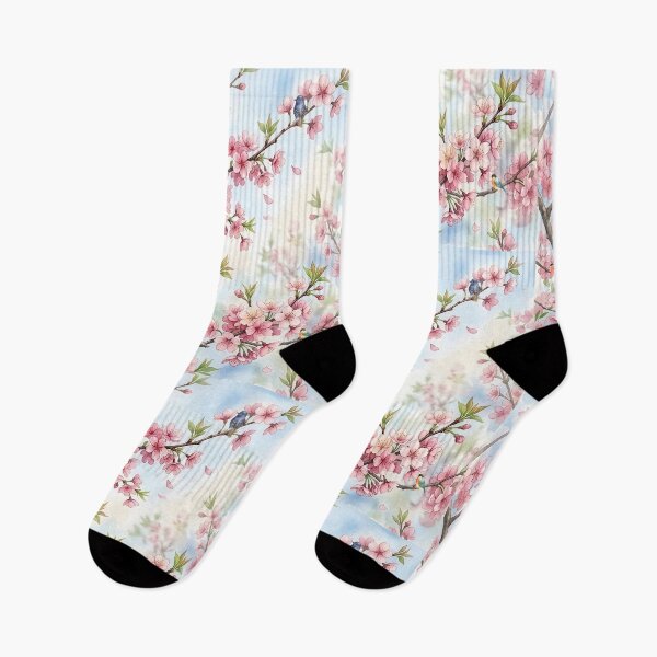 Item preview, Watercolor Cherry Blossom Branch with Colorful Songbirds designed and sold by VibranPalette.