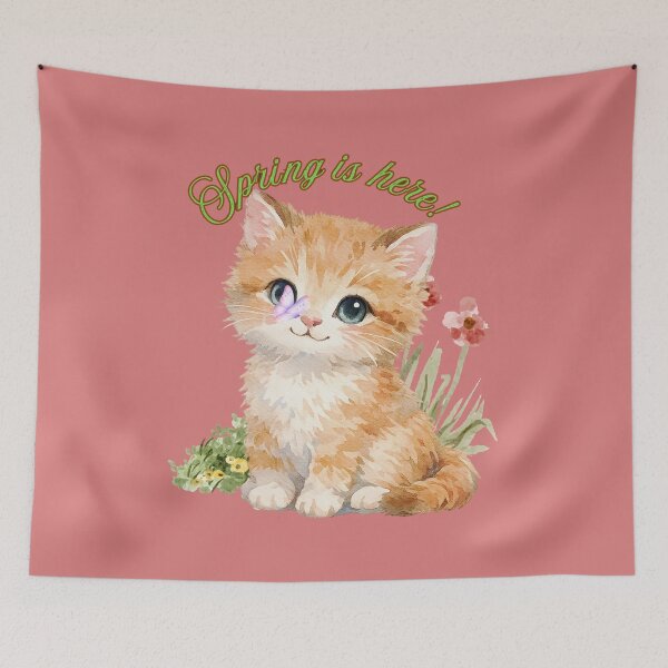 Item preview, Spring Is Here Cute Kitten Watercolor Floral Cat Design designed and sold by Brainy Bites19.