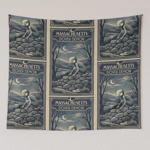 Item preview, Dover Demon Massachusetts Art Deco Cryptid Poster designed and sold by Folk Bestiary.