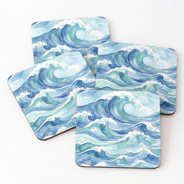 Item preview, Seamless Watercolor Japanese Wave Pattern - Blue and Teal Ocean Motif designed and sold by VibranPalette.